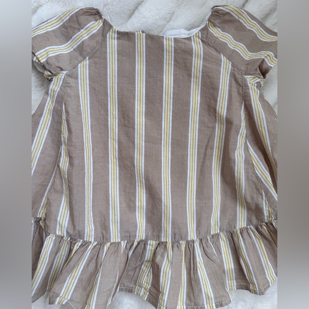 Banana Republic Brown and Cream Striped Blouse with Ruffled Hem - Picture 2 of 12